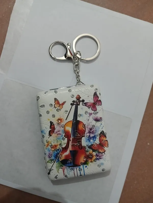 Violin_&_Floral_Art_Pocket_Mirror_Keychain
