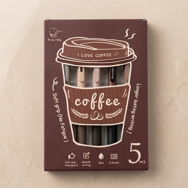 Coffee_Theme_Gel_Pen_Set_(5_Pcs)_-_0.5mm