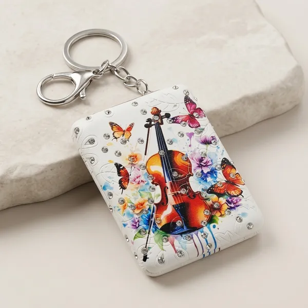 Violin_&_Floral_Art_Pocket_Mirror_Keychain