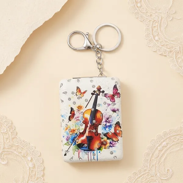 Violin_&_Floral_Art_Pocket_Mirror_Keychain