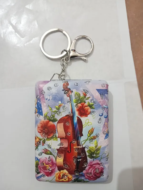 Violin_&_Floral_Art_Pocket_Mirror_Keychain