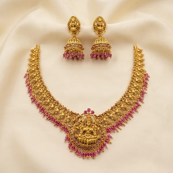 Trending_Premium_Quality_Necklace_Choker_Set_Pink_New