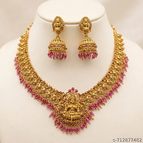 Trending_Premium_Quality_Necklace_Choker_Set_Pink_New