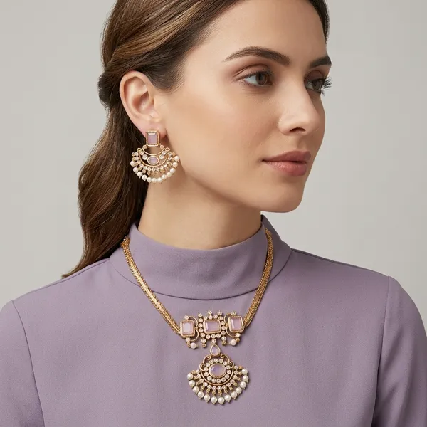 Trending_New_Premium_Quality_Baby_Pink_Necklace_With_Earrings