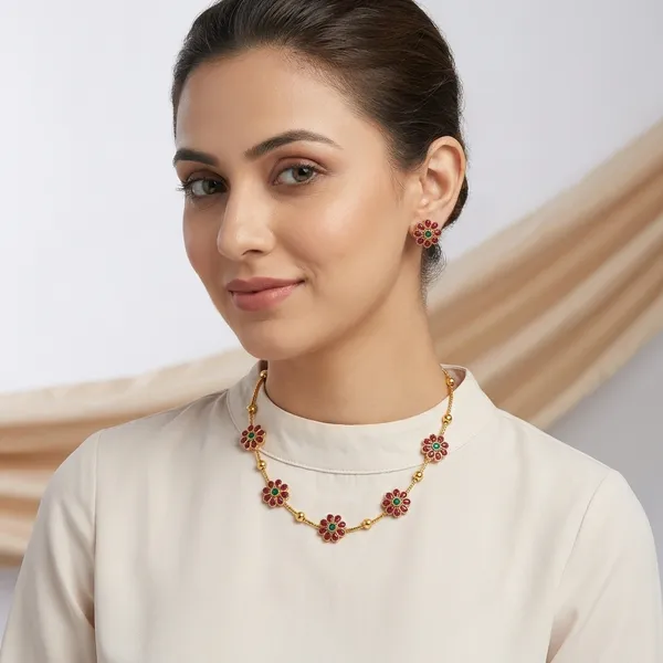 Trending_Multicolour_Flower_Shaped_Jewellery_With_Earrings
