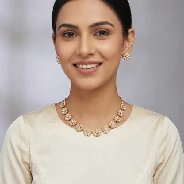 Trending_Premium_Quality_New_White_Floral_Choker_With_Earrings