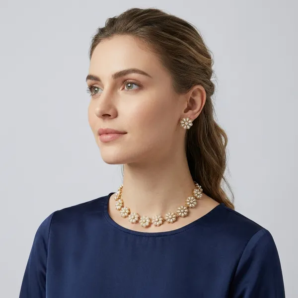 Trending_Premium_Quality_New_White_Floral_Choker_With_Earrings