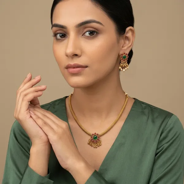 Trending_Premium_Quality_New_Multi_Colour_Single_Dollar_Necklace_With_Earrings