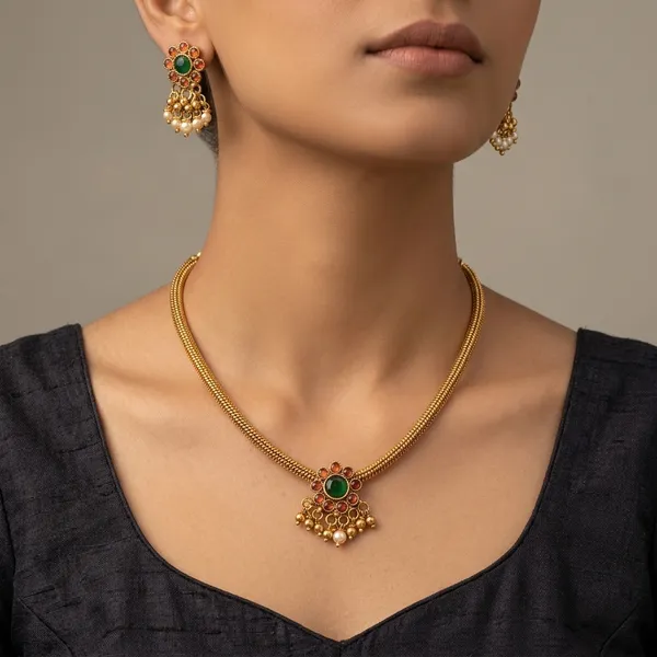 Trending_Premium_Quality_New_Multi_Colour_Single_Dollar_Necklace_With_Earrings