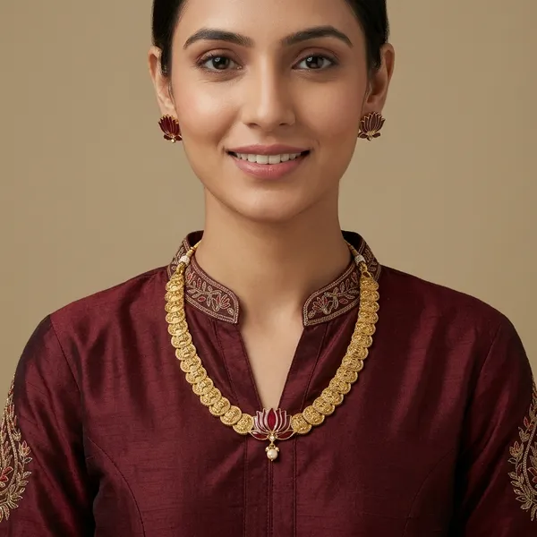 Trending_New_Premium_Quality_Coin_Lotus_Necklace_With_Earrings