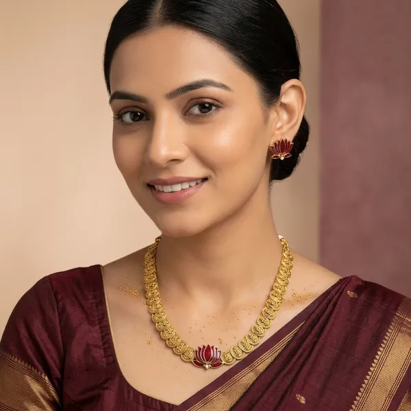Trending_New_Premium_Quality_Coin_Lotus_Necklace_With_Earrings