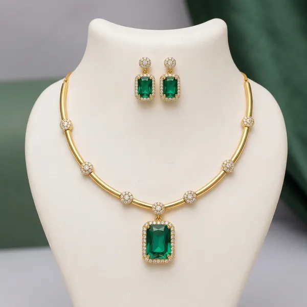Trending_New_Premium_Quality_Ad_Zstone_Green_Choker_With_Earrings