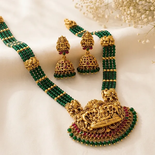 Trending_New_Premium_Quality_Green_Long_Haram_With_Earrings