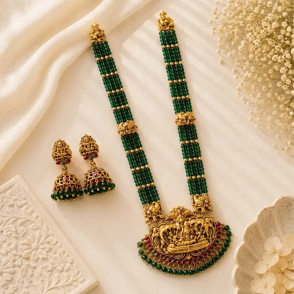 Trending_New_Premium_Quality_Green_Long_Haram_With_Earrings