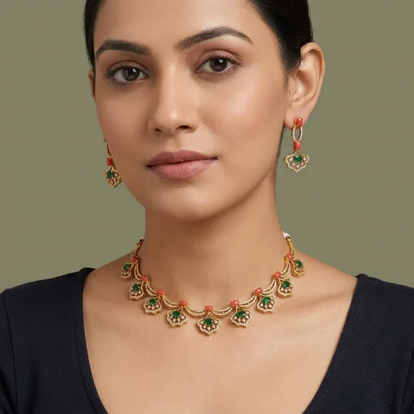 Trending_New_Premium_Quality_Green_And_Red_Choker_Set_With_Earrings