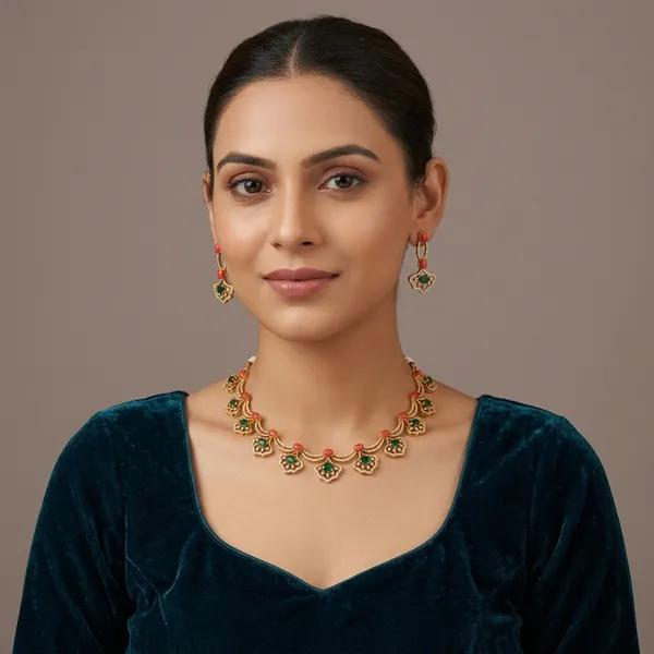 Trending_New_Premium_Quality_Green_And_Red_Choker_Set_With_Earrings