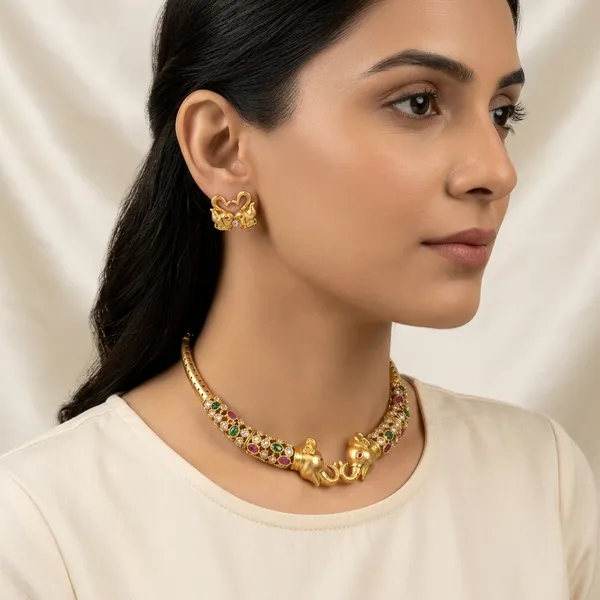 Trending_New_Premium_Quality_Elephant_Motif_Choker_With_Earrings