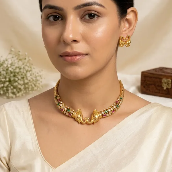 Trending_New_Premium_Quality_Elephant_Motif_Choker_With_Earrings
