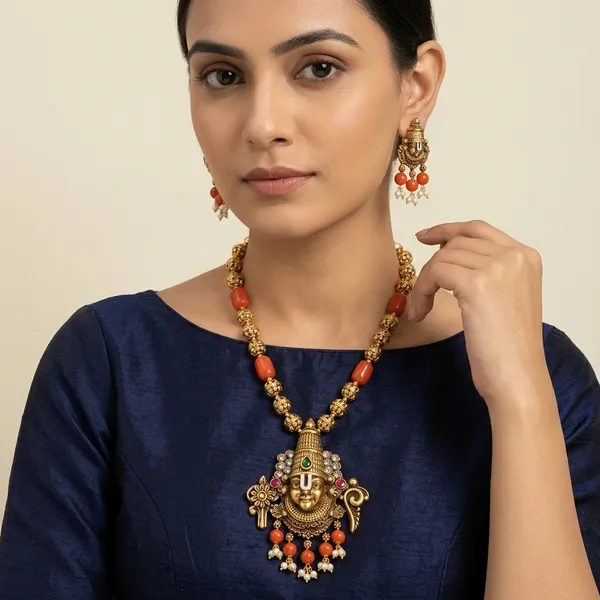 Trending_New_Premium_Quality_Venkateswara_Jewellery_Set_With_Earrings