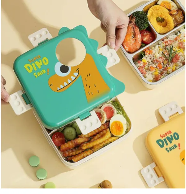 Green_And_Beige_Stainless_Steel_Dino_Shape_Lunch_Box_For_Kids