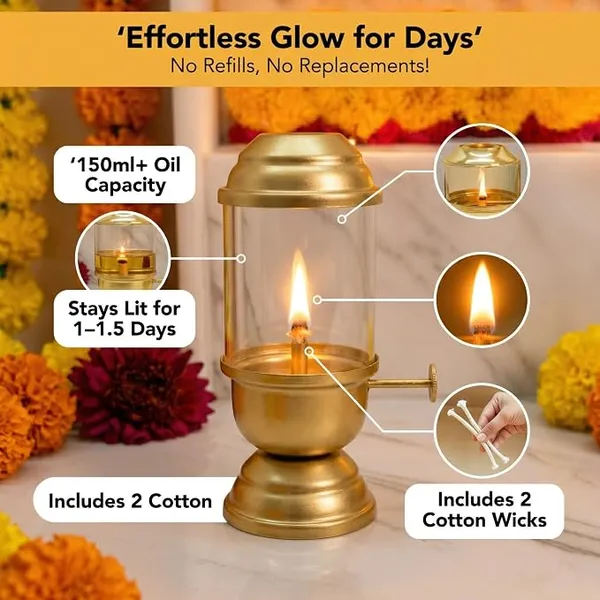 100%_Pure_Brass_Akhand_Diya_with_Adjustable_bati_Knob,_Wick_Lifting_Screw_Lever,_Glass_Cover_(Large_Size,_160_ml_Oil_Capacity,_Stay_Lit_Upto_24_Hours,_Diya_for_Pooja,Long_Burning_Oil_Lamp