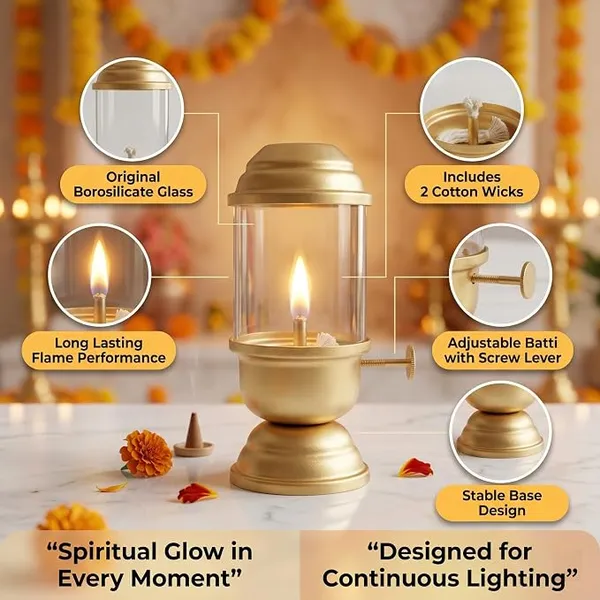 100%_Pure_Brass_Akhand_Diya_with_Adjustable_bati_Knob,_Wick_Lifting_Screw_Lever,_Glass_Cover_(Large_Size,_160_ml_Oil_Capacity,_Stay_Lit_Upto_24_Hours,_Diya_for_Pooja,Long_Burning_Oil_Lamp