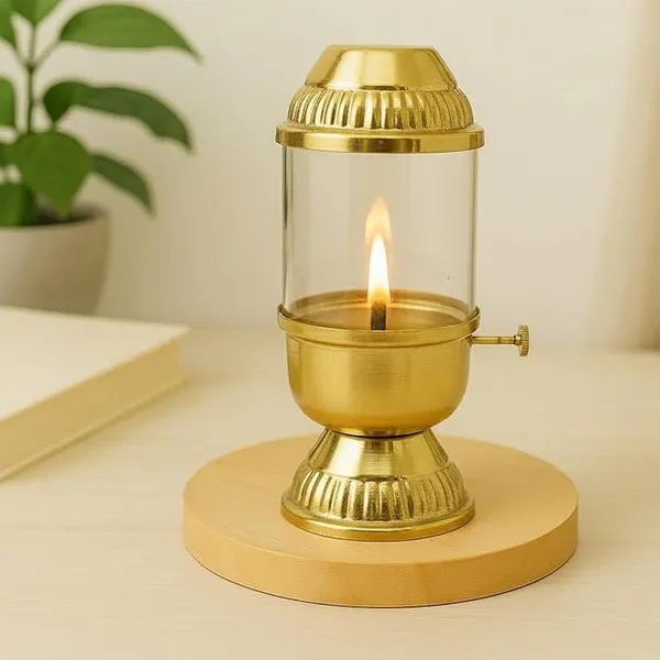 100%_Pure_Brass_Akhand_Diya_with_Adjustable_bati_Knob,_Wick_Lifting_Screw_Lever,_Glass_Cover_(Large_Size,_160_ml_Oil_Capacity,_Stay_Lit_Upto_24_Hours,_Diya_for_Pooja,Long_Burning_Oil_Lamp