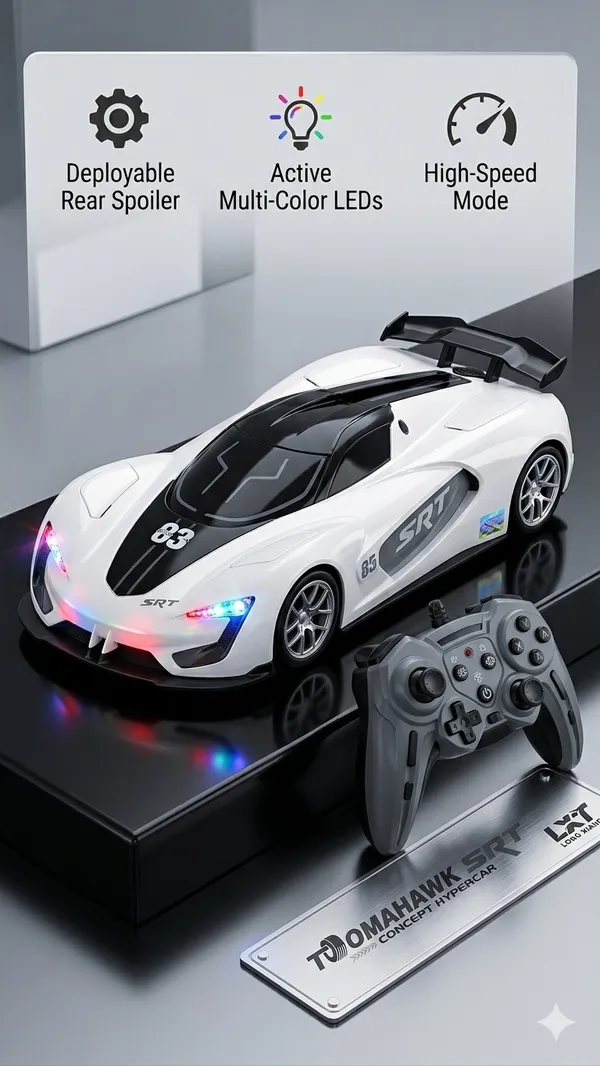 White_Remote_Control_Sports_Car_With_Black_Accents_For_Kids