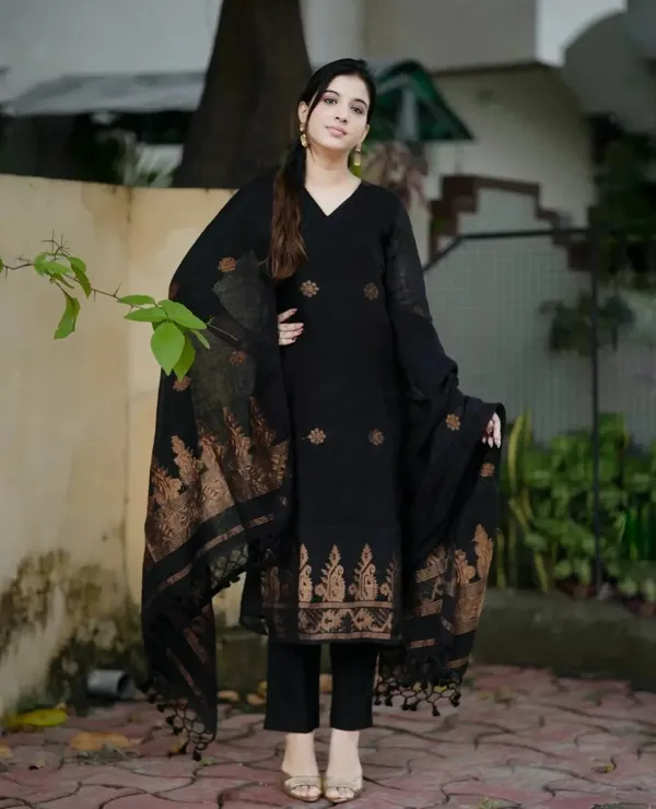 Black_Embroidered_Cotton_Kurta_Set_With_Dupatta_For_Women