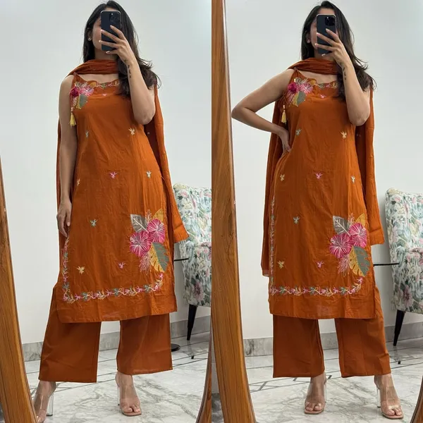 Orange_Floral_Embroidered_Kurta_Set_With_Dupatta_And_Palazzo_For_Women