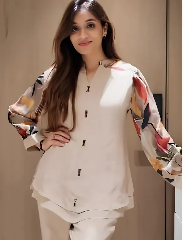 Beige_Floral_Print_Bishop_Sleeve_Co-ord_Set_for_Women