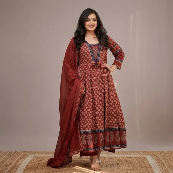 Red_Printed_Anarkali_Kurta_Set_With_Dupatta_For_Women