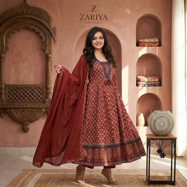 Red_Printed_Anarkali_Kurta_Set_With_Dupatta_For_Women
