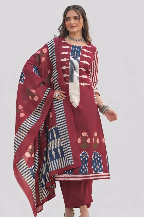 Maroon_Printed_Straight_Kurta_with_Pants_and_Dupatta_Set_for_Women