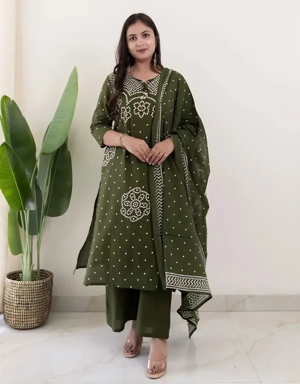 Olive_Green_Bandhani_Print_Kurta_Palazzo_Set_with_Dupatta