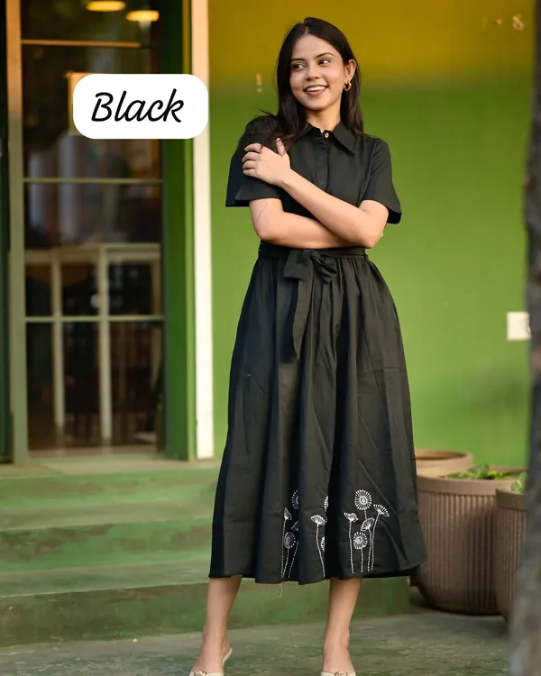 Black_Cotton_Collar_Neck_Midi_Dress_For_Women