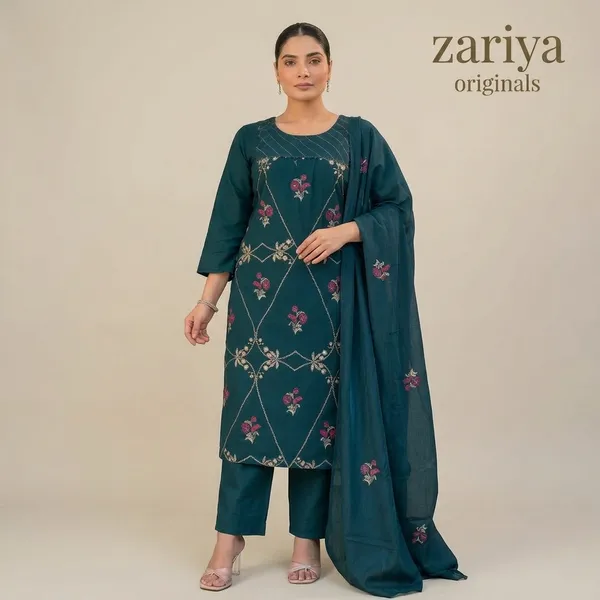 Teal_Embroidered_Straight_Kurta_Set_With_Dupatta_For_Women