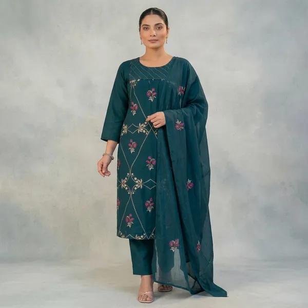 Teal_Embroidered_Straight_Kurta_Set_With_Dupatta_For_Women