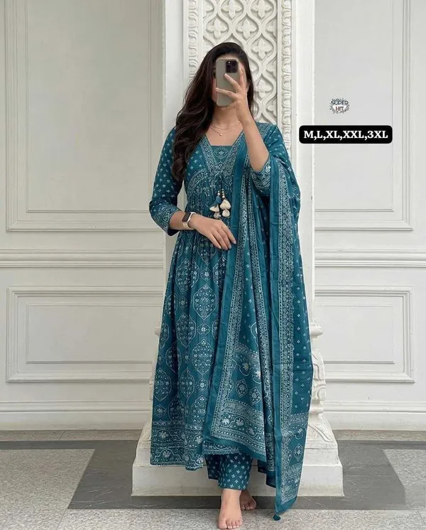 Teal_Printed_Anarkali_Kurta_Palazzo_Set_With_Dupatta_For_Women