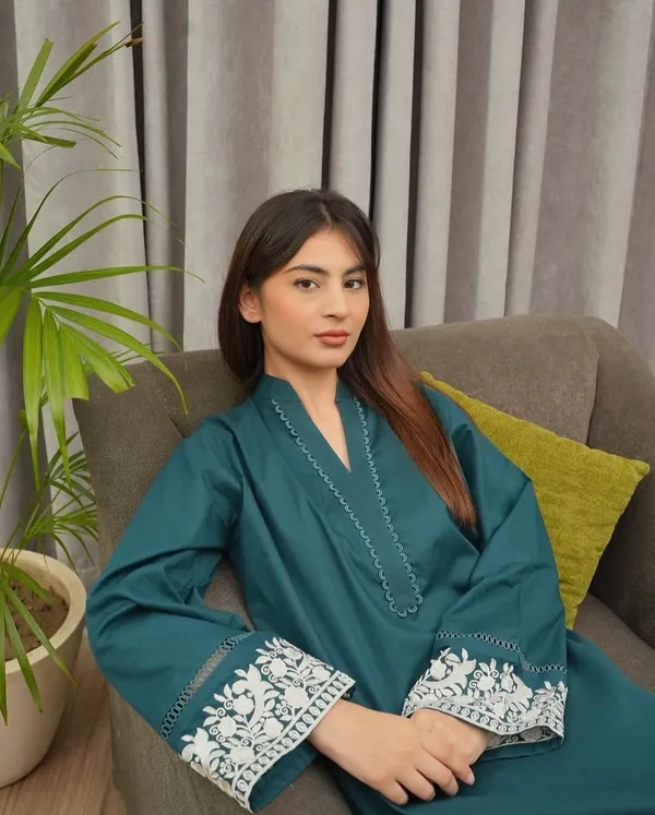 Teal_Embroidered_Kurta_With_Matching_Trousers_For_Women