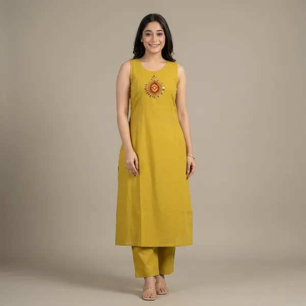 Mustard_Yellow_Cotton_Straight_Kurta_Set_With_Embroidered_Motif_For_Women