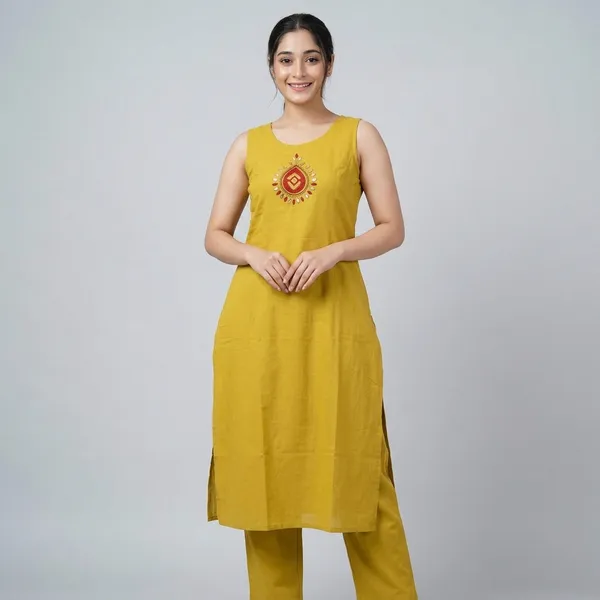 Mustard_Yellow_Cotton_Straight_Kurta_Set_With_Embroidered_Motif_For_Women
