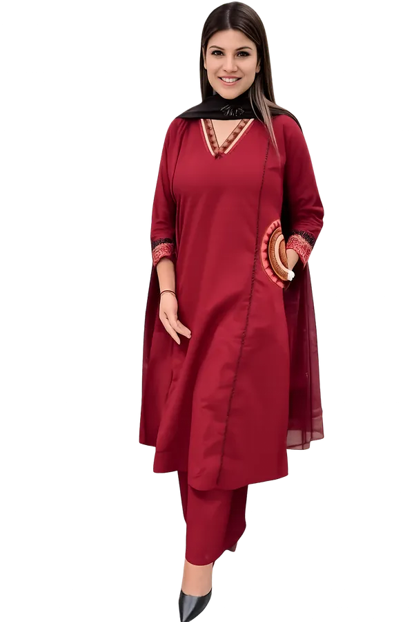 Maroon_Cotton_Embroidered_Kurta_Palazzo_Set_with_Dupatta_for_Women