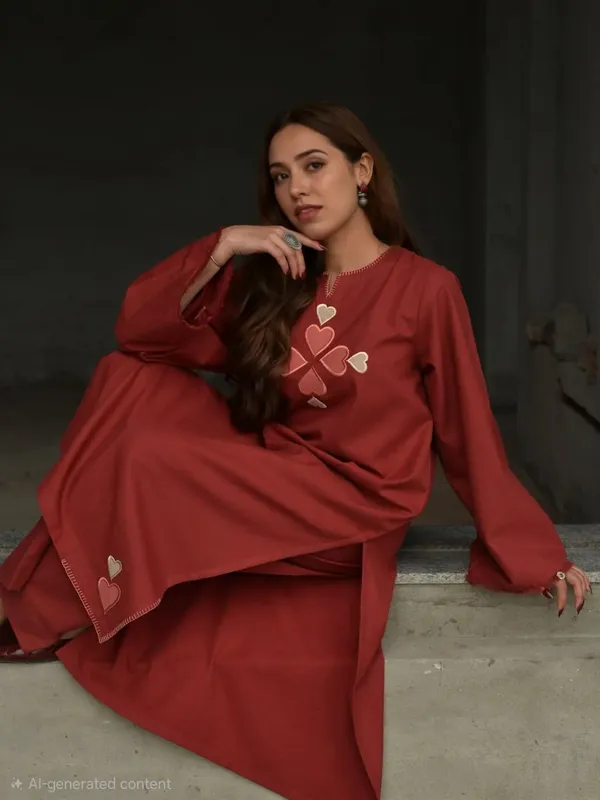 Maroon_Embroidered_Heart_Applique_Kurta_Set_With_Geometric_Strap_Bag