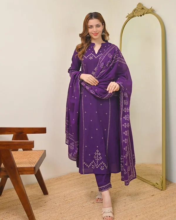 Purple_Bandhani_Print_Kurta_Set_With_Dupatta_For_Women