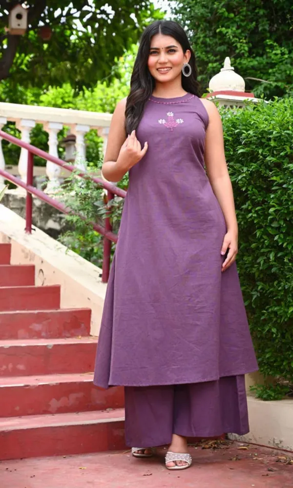 Purple_Cotton_Floral_Embroidered_Sleeveless_Kurta_Palazzo_Set_For_Women