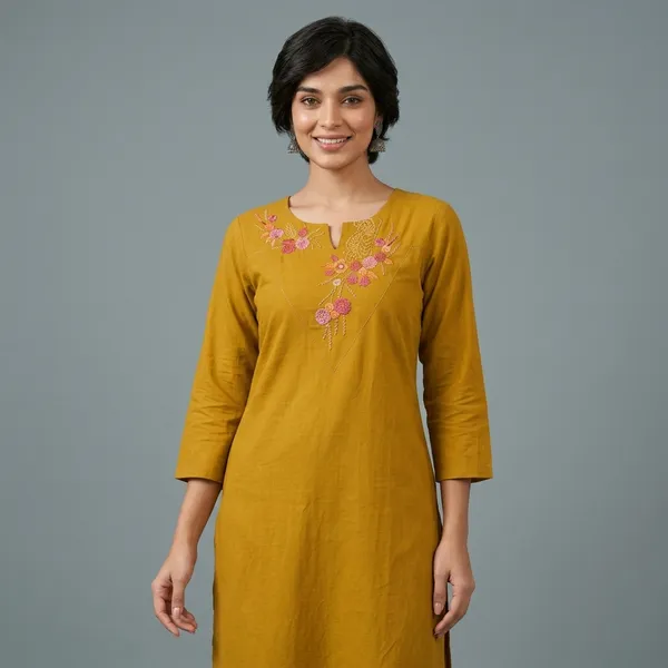 Mustard_Yellow_Embroidered_Kurta_Set_For_Women