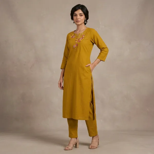 Mustard_Yellow_Embroidered_Kurta_Set_For_Women