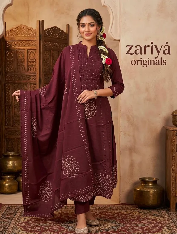 Maroon_Embroidered_Straight_Kurta_Set_For_Women