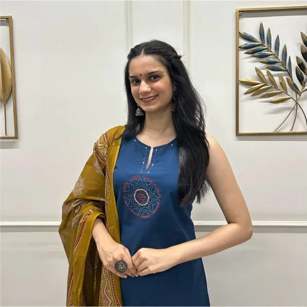 Blue_Cotton_Embroidered_Sleeveless_Kurta_Set_With_Yellow_Dupatta_For_Women